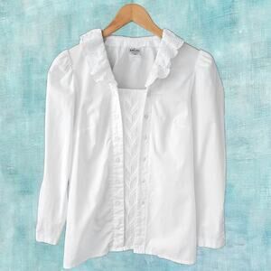 Hess Frackmann Trachtenbluse White Eyelet  Blouse Austrian Folk Cottagecore 44